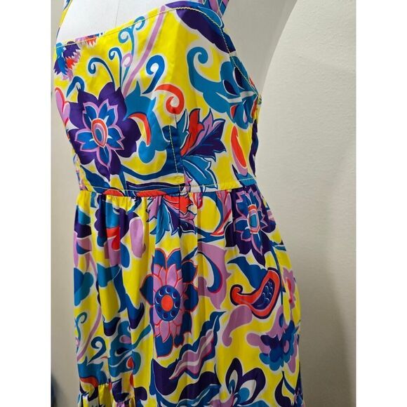 J. Crew Tiered Taffeta Dress Curly Bold Floral Summer Colorcore Size 00 Pockets! - Picture 3 of 10